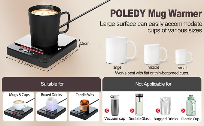 Fast Heating Coffee Mug Warmer, POLEDY Auto Shut Off Cup Warmer, Electric - Image 2