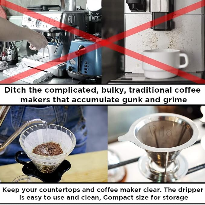 Vila Coffee Filter, Fine Mesh Coffee Maker, Stainless Steel Pour Over Coffee - Image 4