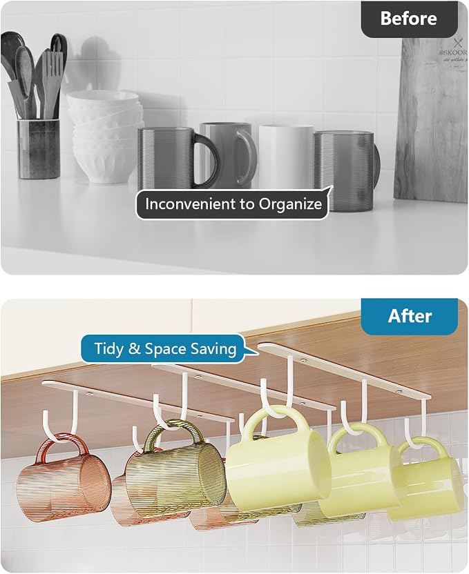 Luckinow 3 Pack Mug Hooks Under Cabinet, Coffee Mug Holder - Image 2