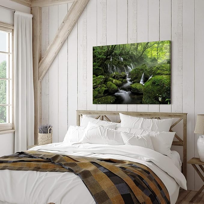 Foggy Forest Canvas Wall Art for Living Room Green Trees Scenery Painting - Image 3