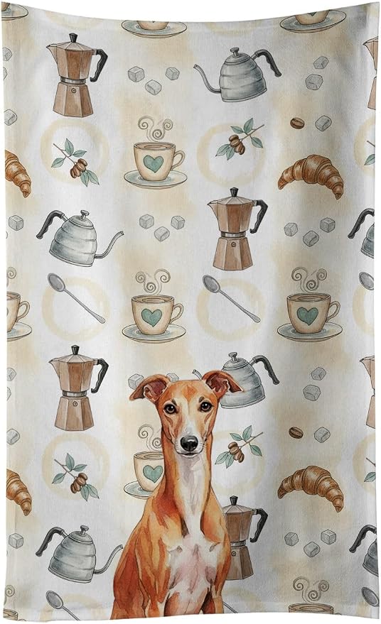 Caroline's Treasures Red Whippet Coffee Bar Kitchen Towel Velour Plush Front by CarolinesTreasures
