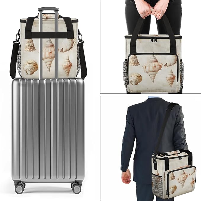Vintage Shells Ocean Beach Theme Coffee Maker Carring Bag, Large Insulated - Image 7