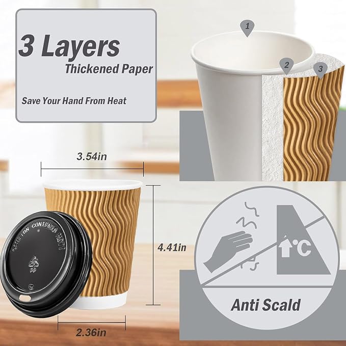 Lamosi 100 Pack 12 oz Insulated Disposable Paper Coffee Cups - Image 2