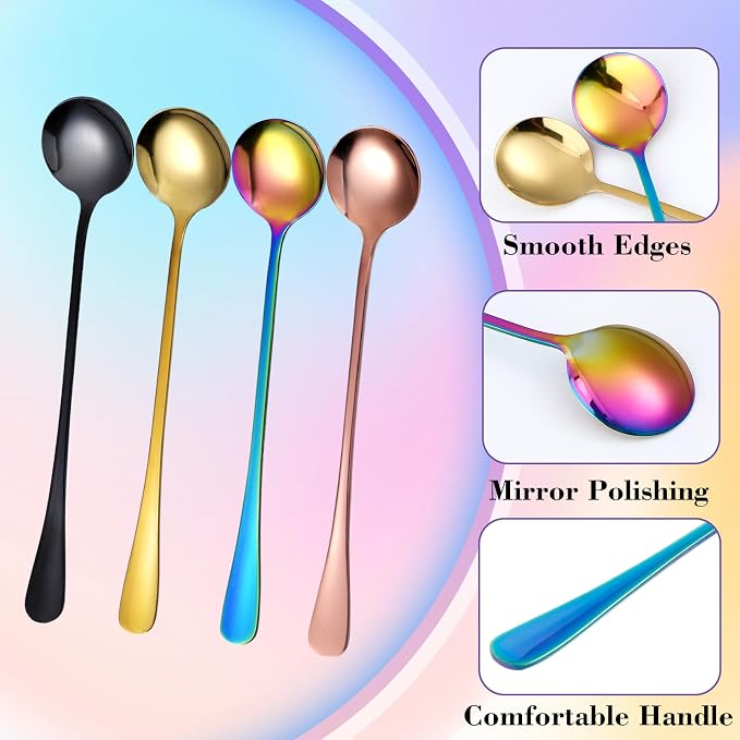 8 Pieces Iced Tea Spoons, 7.3 Inch Long Handle Ice Cream Spoon, Stainless Steel - Image 3