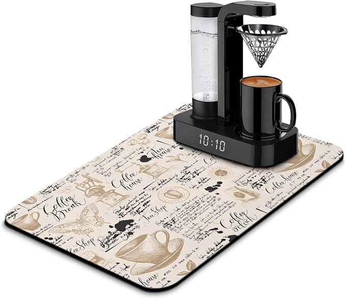 Coffee Bar Mat Accessories for Countertop Absorbent Hide Stain Rubber Backed by Safarsa