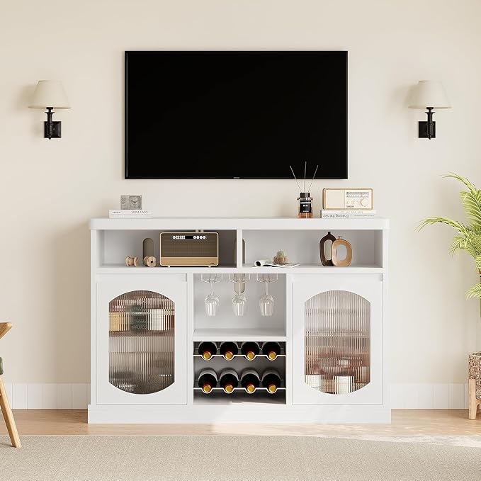 Sideboard Buffet with Led Lights Wine Bar Cabinet White Modern Coffee, Wine by ChicCoutured