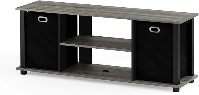 FURINNO Econ Entertainment Center, French Oak Grey/Black/Black - Image 5
