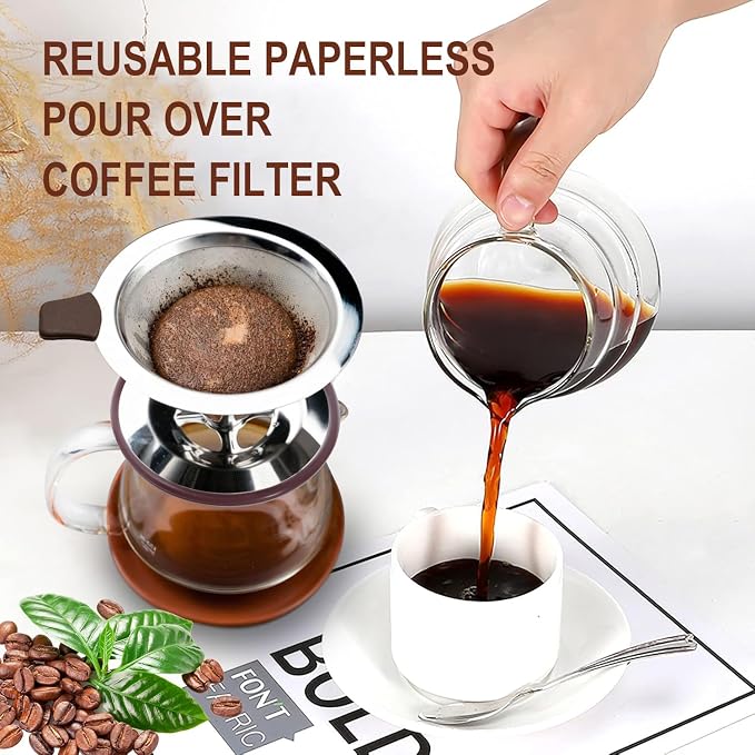 Pour Over Coffee Dripper, Stainless Steel Coffee Filter, Paperless Reusable - Image 2