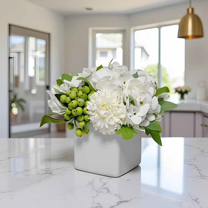 LADADA Flower in Ceramic vase, Artificial Hydrangea Flower Arrangement and vase - Image 5