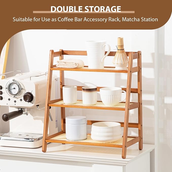 Yalikop 3 Tier Matcha Station Shelf Bamboo Coffee Mug Stand Countertop Storage - Image 2