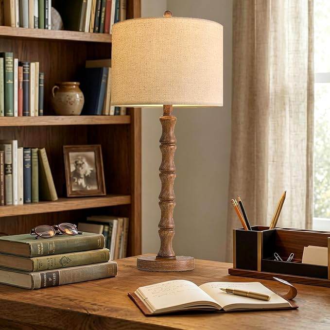 ILLMTW Wood Table Lamp Set of 2, Vintage Buffet Lamps Mid Century Bedside Lamp - Image 7