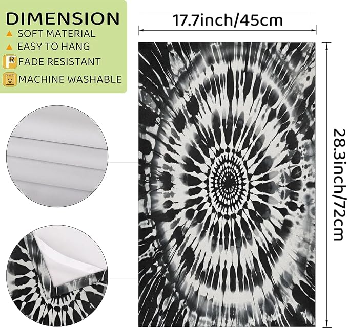 Black Tie Dye Kitchen Towels Set of 2 Absorbent Drying Dish Towels, Tea Towels - Image 2