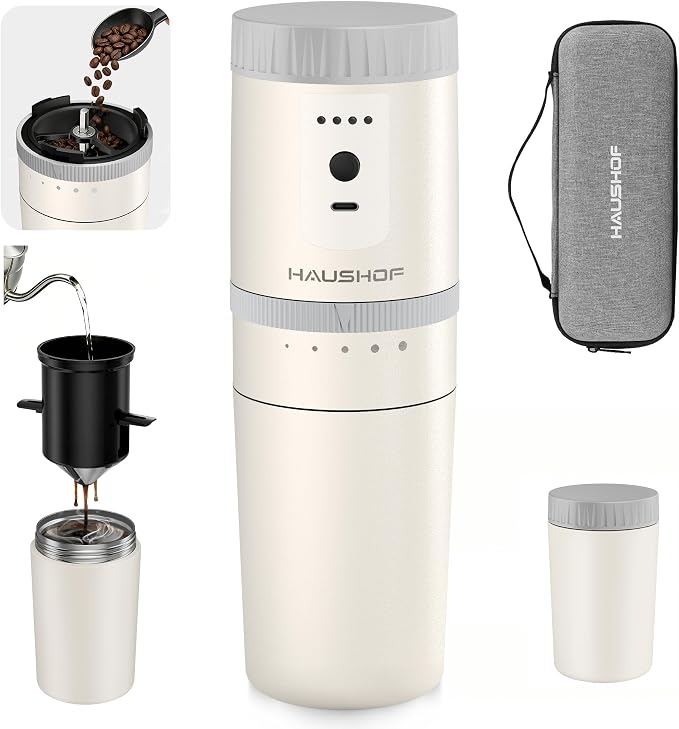 HAUSHOF Portable Coffee Grinder, Camping Coffee Makers, Portable Burr Coffee by HAUSHOF