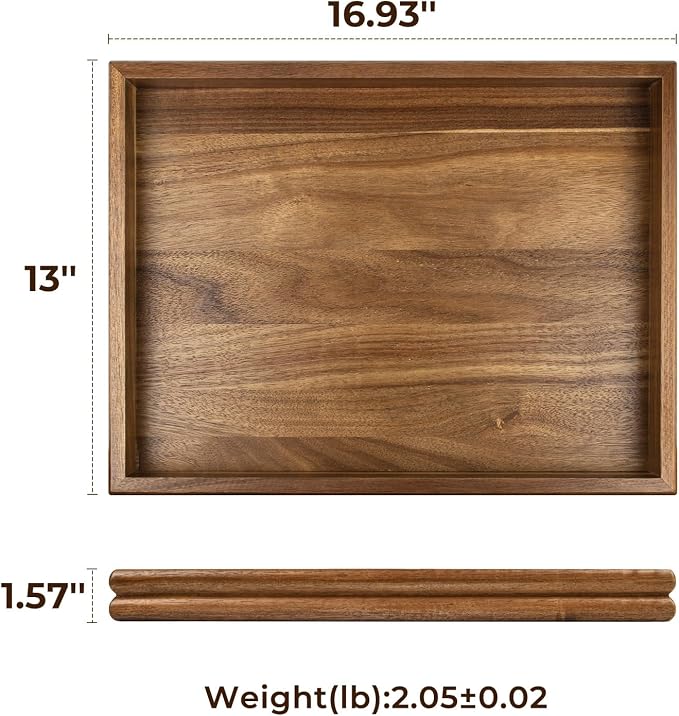 HILLSPRING Acacia Wood Ottoman Tray, 17 Inch Rectangular Serving Tray - Image 4