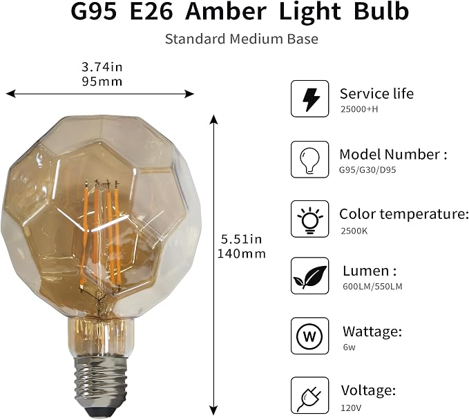 Vintage LED Edison Bulb G30 G95 6W Equivalent 60watt, Dining Room - Image 7