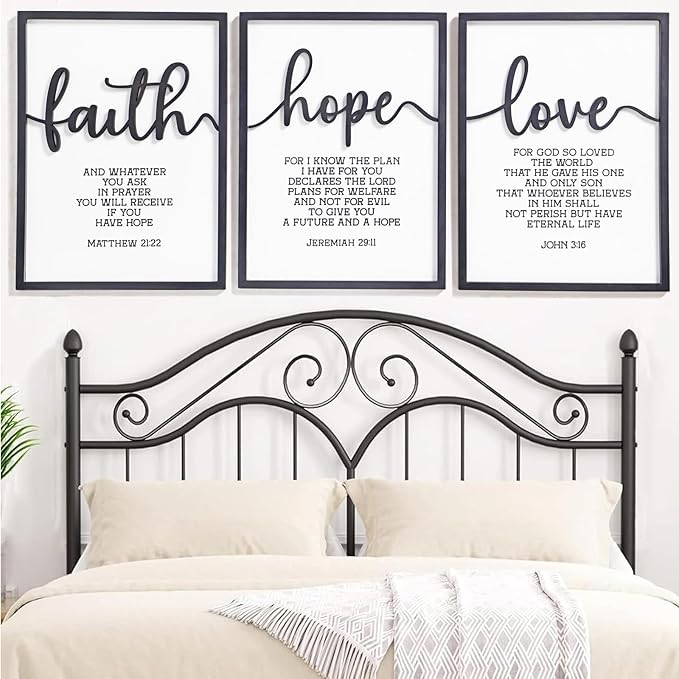 3D Wood Faith Hope Love Wall Decor, Christian Wall Art Bible Verses Wall Decor - Image 3