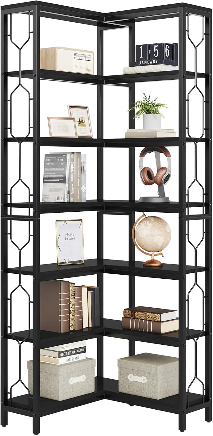 Tribesigns Corner Shelf, 7-Tier Industrial Corner Bookshelf, Wood and Metal - Image 9