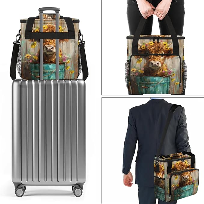 Highland Cow Wood Print Coffee Maker Carring Bag, Large Insulated Storage - Image 7