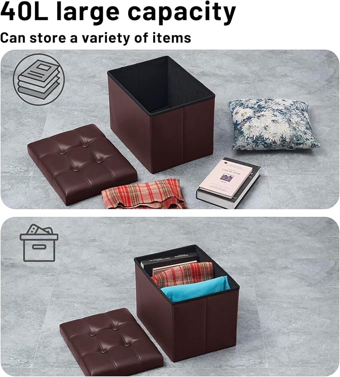 Bsketa Storage Ottoman Foot Rest Stool, Small Leather Storage Ottomans Bench - Image 4