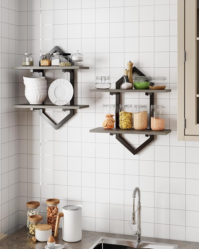 Floating Shelves, Wall Mounted Decorative Shelves, 2-Tier Modern Geometric - Image 8