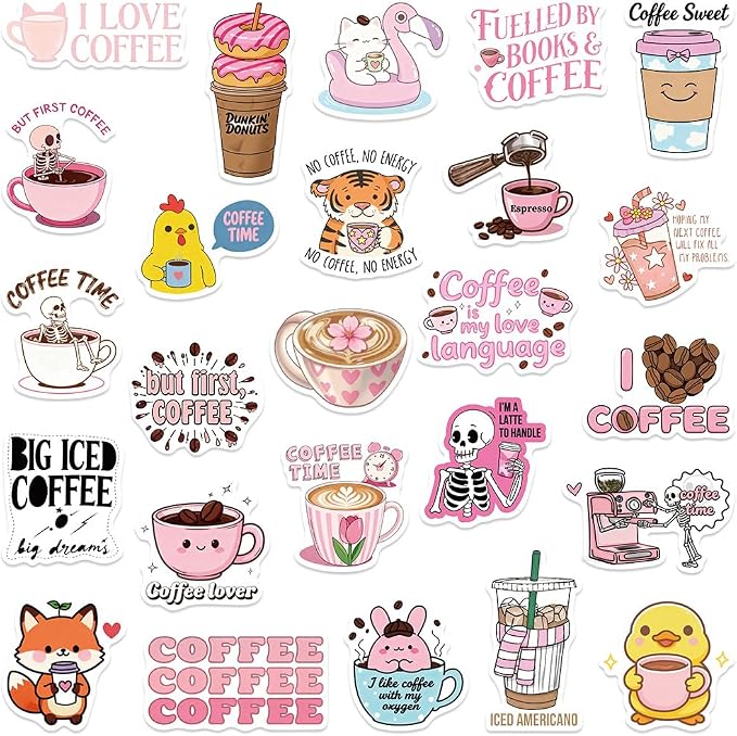 Funny Love Coffee Waterproof Stickers - Image 6