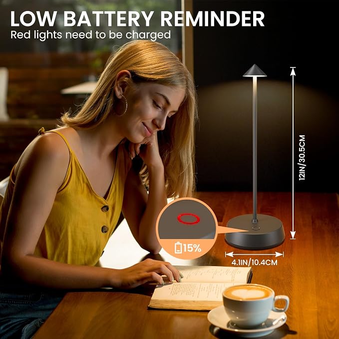 Rechargeable Cordless Small Table Lamp, 6000mAh Battery Operated, LED Touch - Image 3