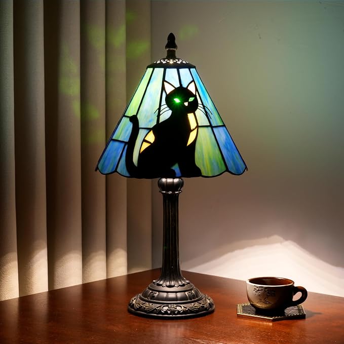 Tiffany Lamp Stained Glass Table Lamp 8X8X14 Inches Black Cat Style Living Room - Image 7