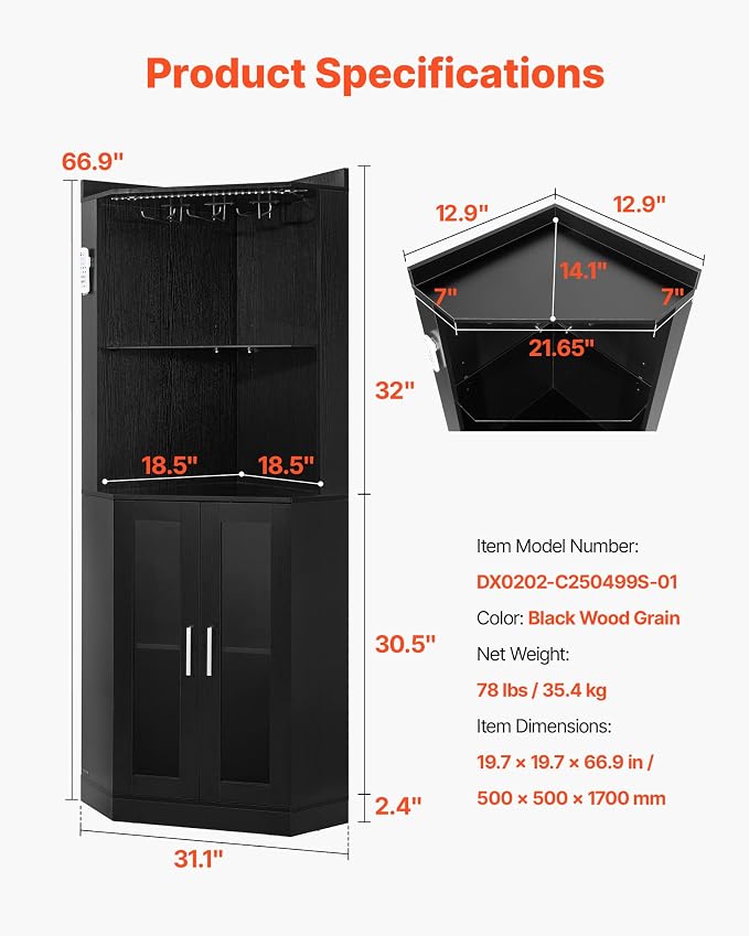 VEVOR Corner Wine Cabinet, Bar Cabinet - Image 2