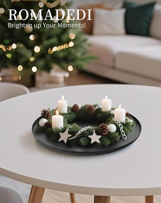 Romadedi Black Round Decorative Tray: Metal Candle Trays Decor - Image 7