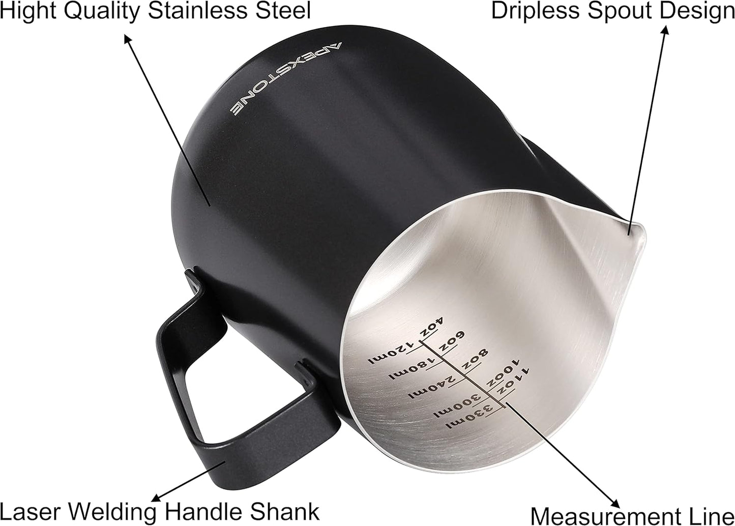 Apexstone Coffee Steaming Pitcher 12 oz/350 ml, Espresso Milk Frothing Pitcher 12 oz, Espresso Steaming Pitcher 12 oz, Art Pen INCLUDED