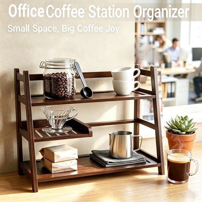 3 Tier Bamboo Matcha & Coffee Station, Countertop Organizer Shelf - Image 6
