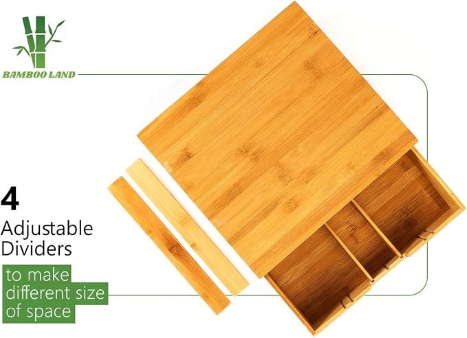 Bamboo Land- Bamboo K Cup Holder, 4 Adjustable Dividers, 36 K Cup Pod Storage - Image 3