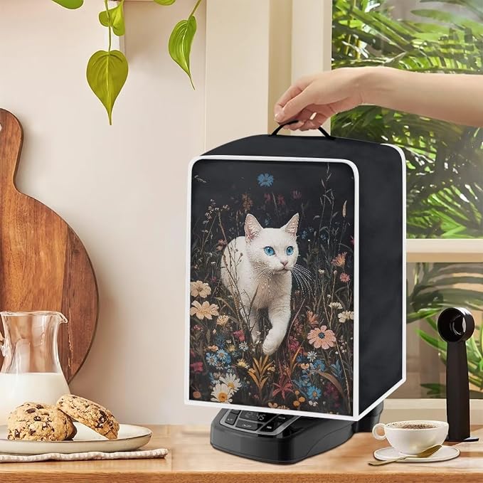 White Cat Flower Coffee Machine Covers - Image 4