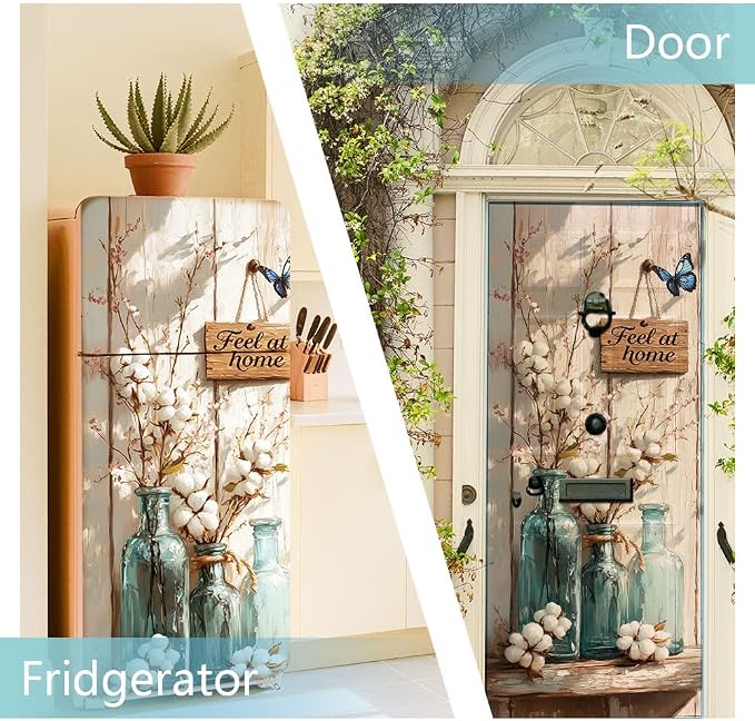2 Pcs Rustic Farmhouse Floral Refrigerator Wraps, Self-Adhesive Feel at Home - Image 4
