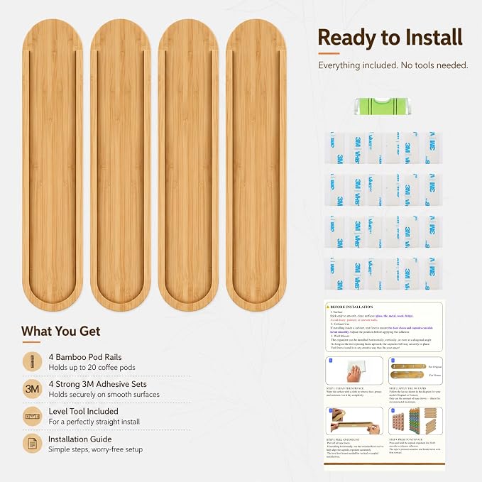 Bamboo Coffee Pod Holder, Adhesive Wall Mount - Image 4