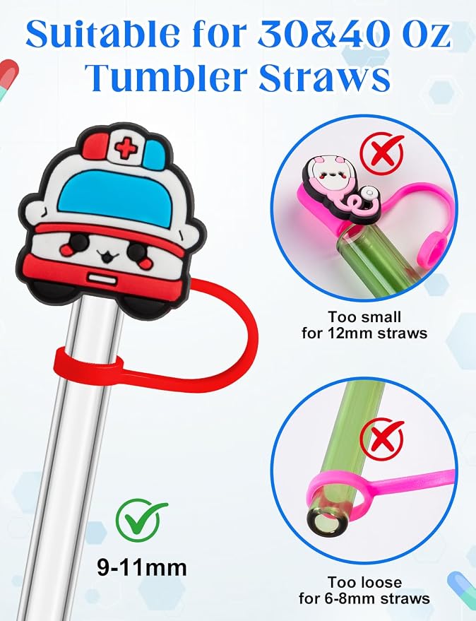 48 Pcs Nurse Straw Toppers, Silicone 10mm Cute Straw Covers Cap - Image 2