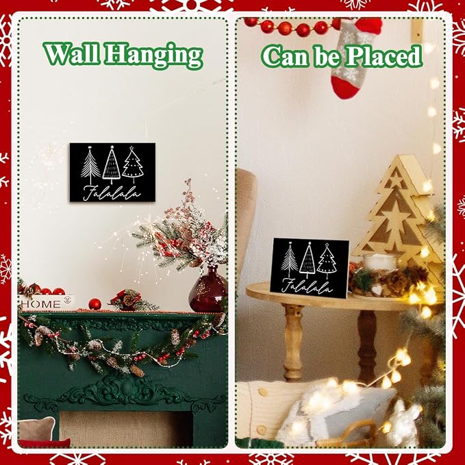 Falalala Merry Christmas Signs for Wall Decorations, Tree Wood Tabletop Decor - Image 5