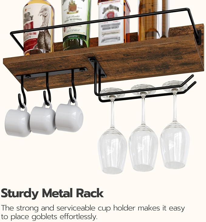 HOOBRO Wall Mounted Wine Rack 3 Pack, Wine Shelf Hanging Floating Wall Shelves - Image 7