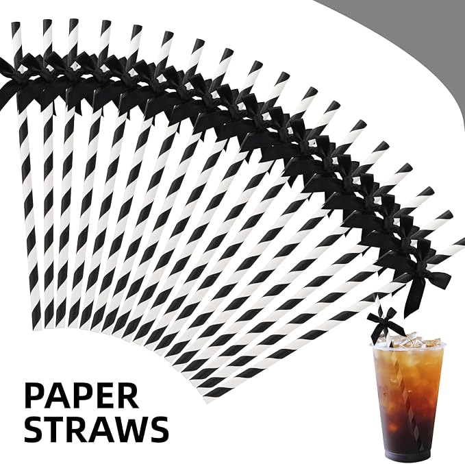 50pcs Black Bow Straw, 7.7inch Biodegradable Cute Paper Cake Pops Treat Sticks - Image 3