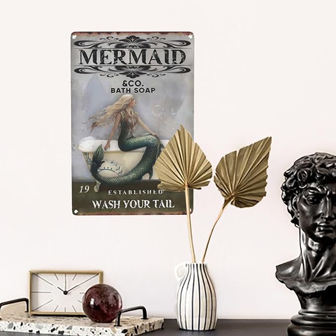 Retro Signs Vintage Bathroom Mermaid Bath Soap Wash Your Tail Signs Retro - Image 5