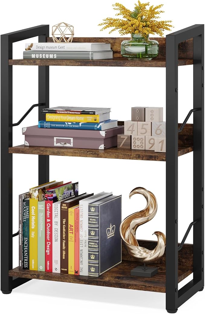 Hosfais Book Shelf Small Bookshelf: 3-Tier Wood Bookcase Industrial Bookshelf by HosfaisHome