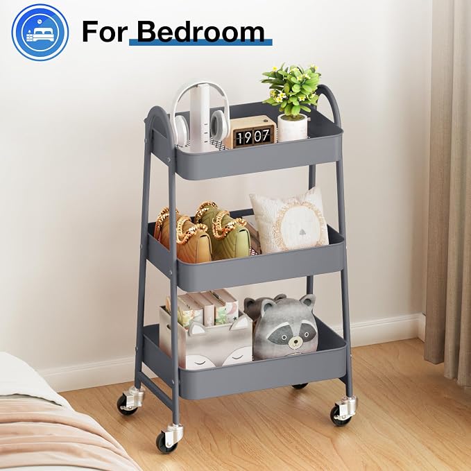 OLIXIS Metal Utility Cart, Mobile Rolling Storage Shelf - Image 6