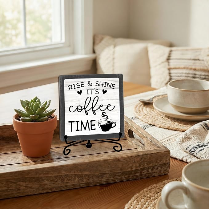 Funny Coffee Bar Decor, Rise & Shine It's Coffee Time Wood Plaque - Image 4