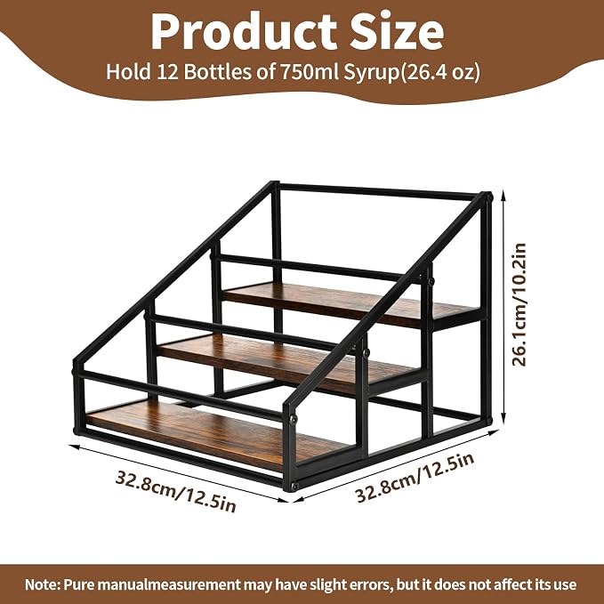 YQBRAO Coffee Syrup Rack Organizer, 3-Tier 12 Bottles Syrup Rack - Image 3