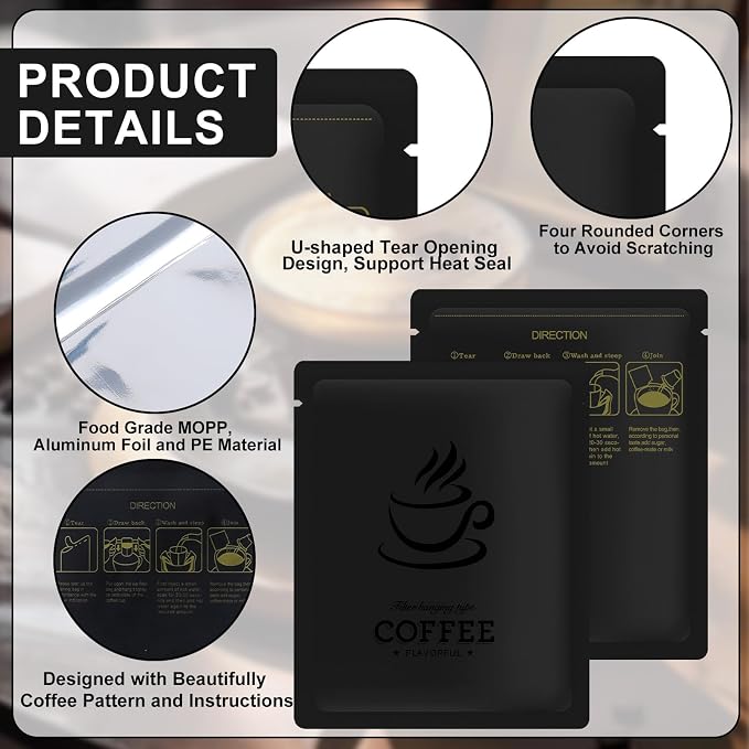 100 PCS Drip Coffee Bag with Coffee Filter Paper Bag Aluminum Foil Hanging Ear - Image 2