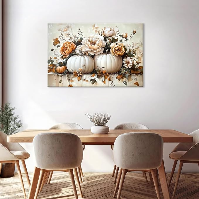 Extra Large Fall Flowers Canvas Wall Art, Abstract Watercolor Pumpkin Floral - Image 3