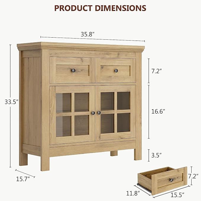 36" Buffet Cabinet Sideboard, Coffee Bar Storage Cabinet - Image 2