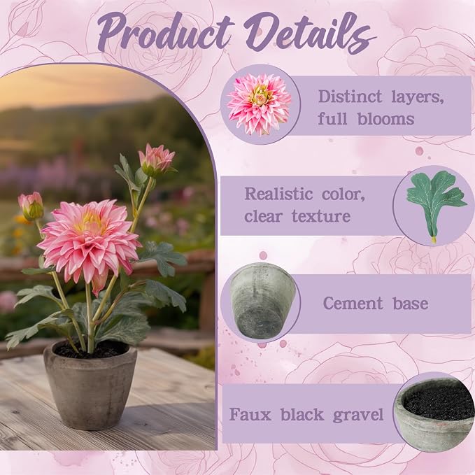 Rose Red Dahlia Flowers Fake Silk Mums Flower Artificial Chrysanthemum Flowers - Image 2