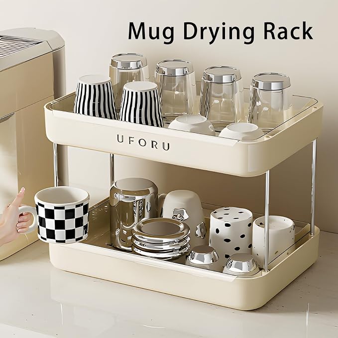 UFORU Countertop Coffee Station Organizer, 2 Tier Wine Glass Holder, Mug Shelf - Image 3
