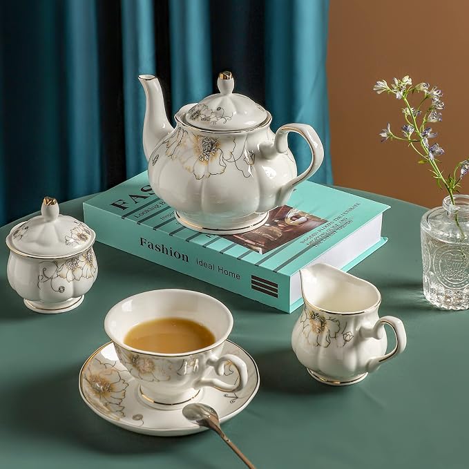CHENP.HMC Tea Set 22-Piece Porcelain Ceramic Coffee Tea Gift Sets Cups Saucer - Image 5
